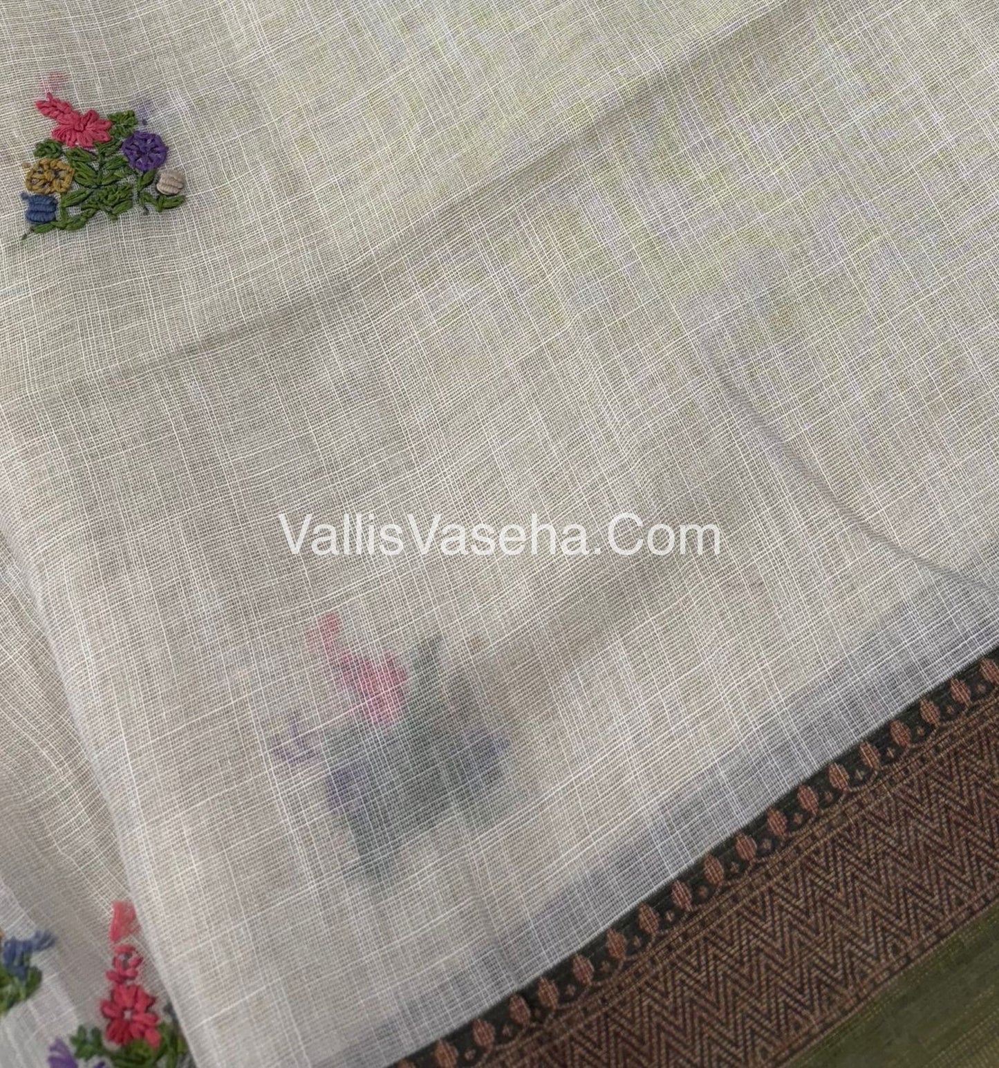 French Knot - Tissue Saree - Cream With Green Shade - VVLFN005