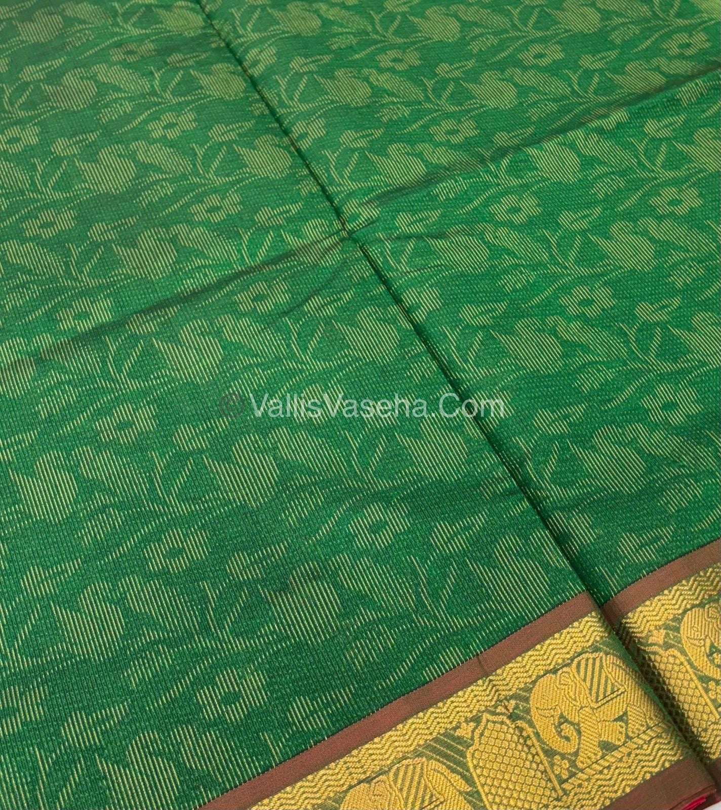 Semi Silk Cotton Saree - Green With Reddish Maroon Shade - VVSSC007