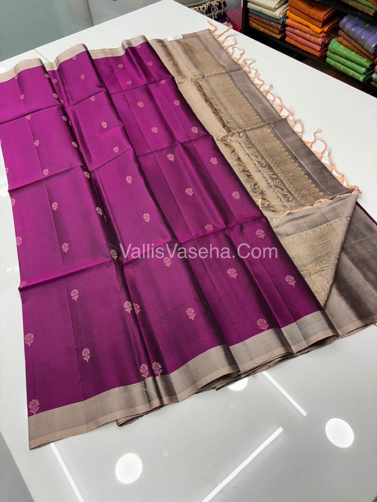 Half Mixed Soft Silk Saree - Purplish Pink With Grey - VVPSS073