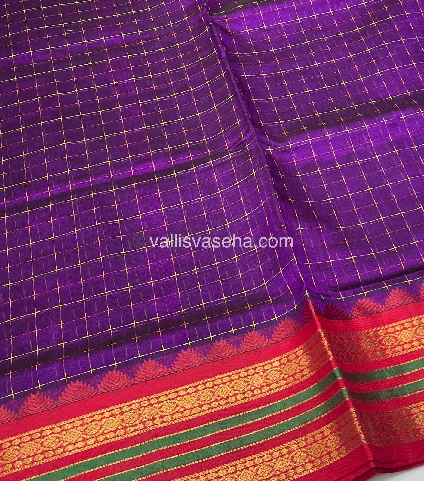 Korvai Silk Cotton - Purple Shade with Red - VVKSC012