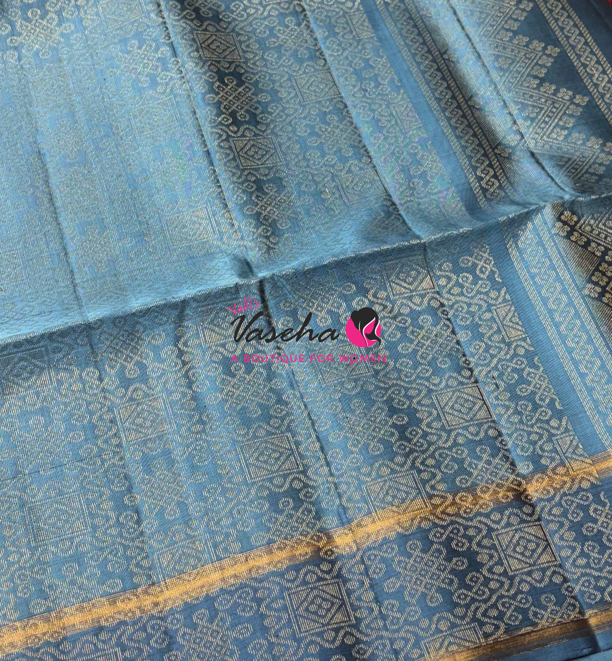 Pure Soft Silk Saree  - Kolam Weaving  - Black & Blue Combo - VVPSS143