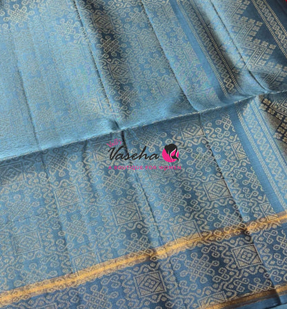 Pure Soft Silk Saree  - Kolam Weaving  - Black & Blue Combo - VVPSS143