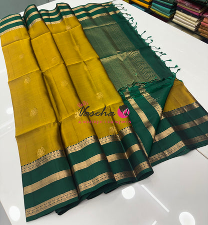 Half Mixed  Soft Silk Saree - Yellow & Green - VVPSS077