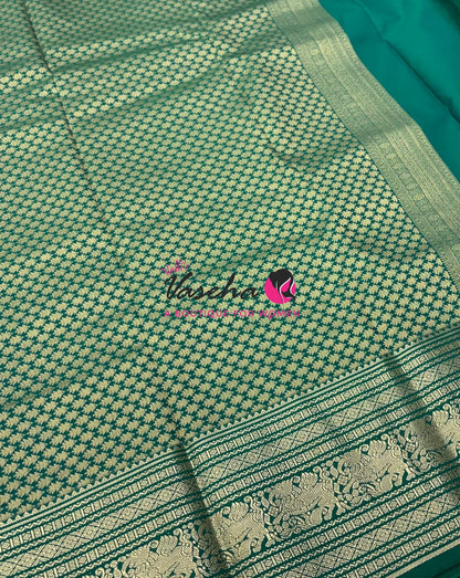 Semi Kanchi Silk  - Brown  & Ramar Green  - VVSKS007