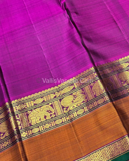 Pure Kanchipuram Silk Saree - Green With Purple Shade  - VVPS037