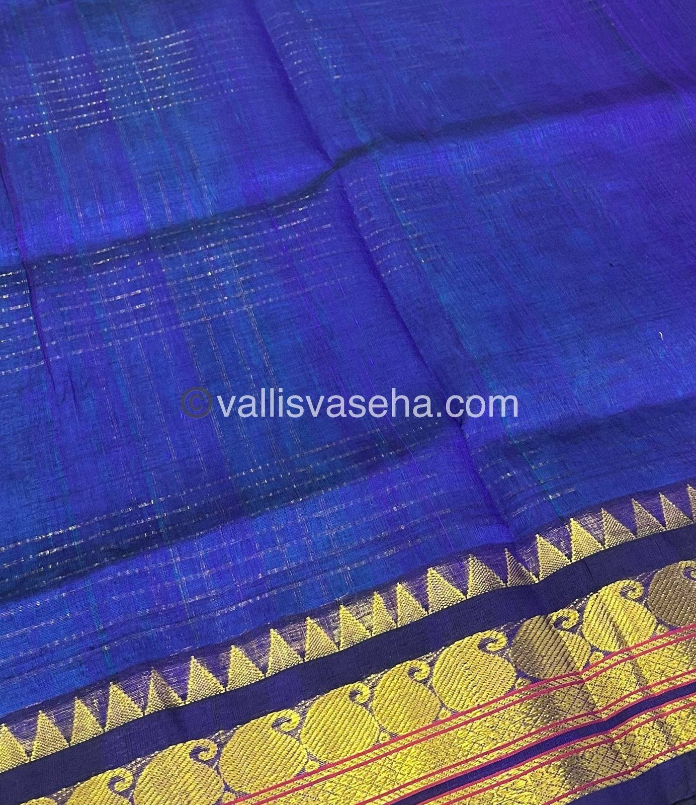 Pure Korvai Silk Cotton - Zari checks lines - Blue & Blue Combo - VVKSC010