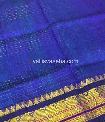 Pure Korvai Silk Cotton - Zari checks lines - Blue & Blue Combo - VVKSC010