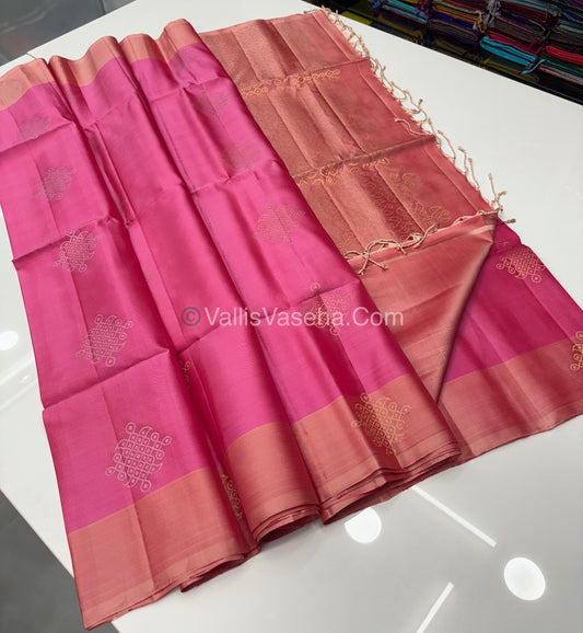 Pure Soft Silk Saree - Kolam Design - Pink & Peach Shade - VVPSS056