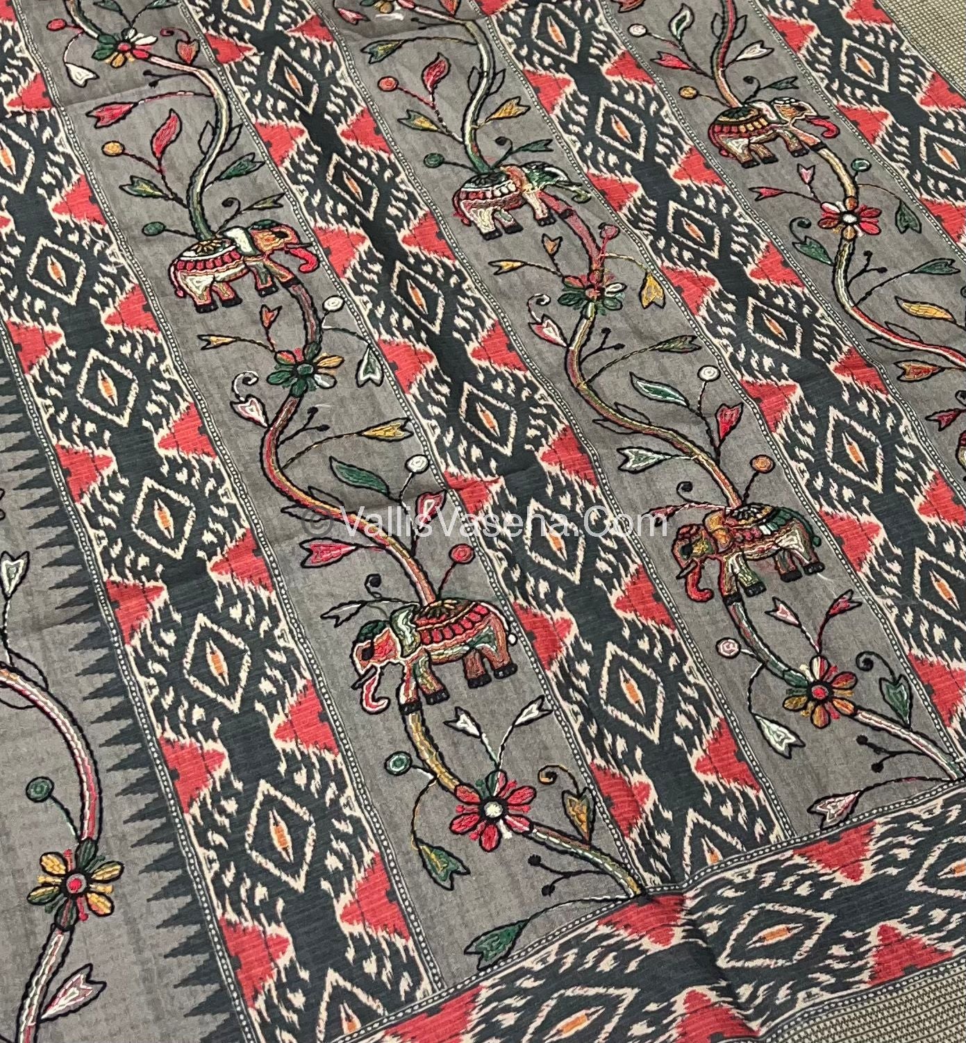 Semi Tussar - Kantha Work Embroidery - Grey Shade - VVSTK001
