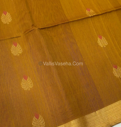 Kora Silk Saree - SICO -  Mustard Yellow With Black Shade  - VVKS002