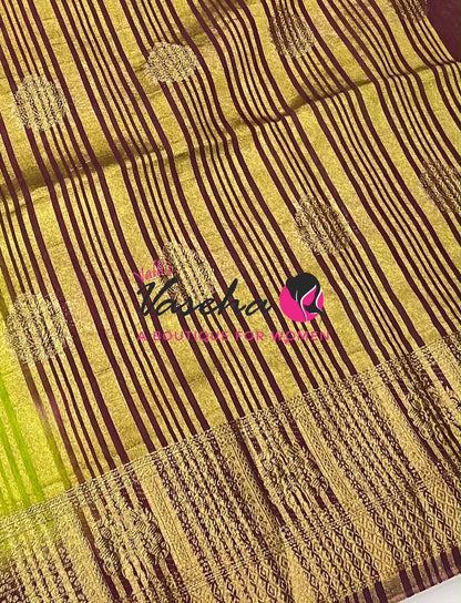 Semi Jute Silk Saree - Green With Maroon Shade- VVSJS002