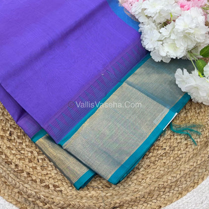 Pure Korvai Silk Cotton Saree - Lavender With Blue Shade Temple border - VVKSC001