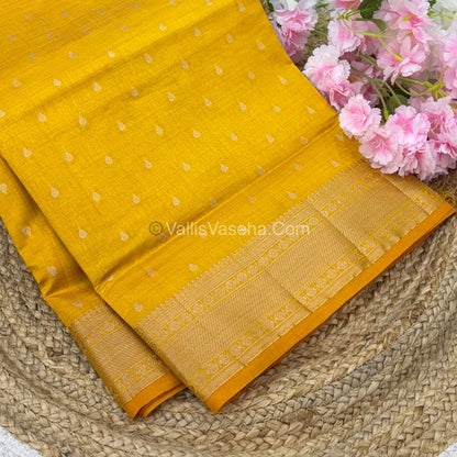 Semi Tussar Silk - Grand Pallu  - Yellow Shade - VVSTS023