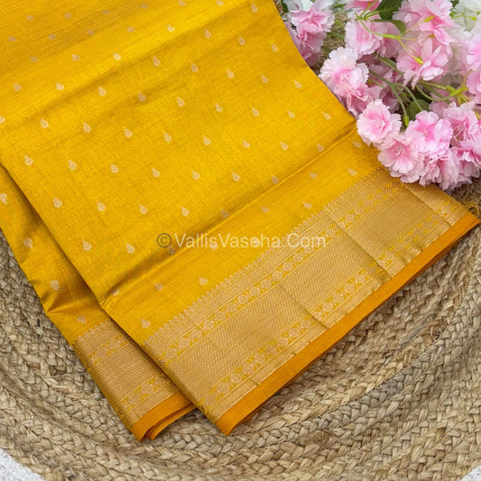 Semi Tussar Silk - Grand Pallu  - Yellow Shade - VVSTS023