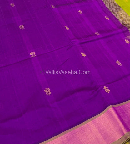 Semi Silk Cotton Saree - Purple & Mehandi Green Combo - VVSSC001