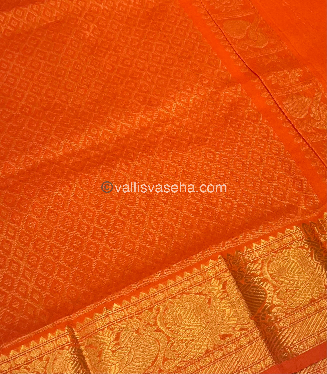 Pure Silk Cotton Saree - Vairavoosi checks - Mayil & Chakkaram - Cream With Orange - VVMCV002