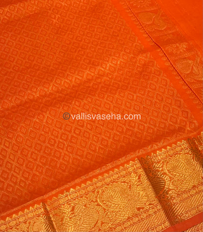 Pure Silk Cotton Saree - Vairavoosi checks - Mayil & Chakkaram - Cream With Orange - VVMCV002