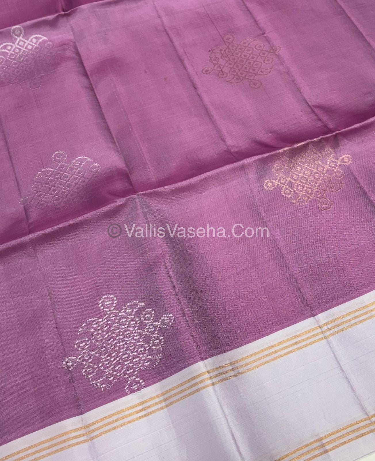 Pure Soft Silk Saree - Kolam Design Pink & Cream Shade - VVPSS074
