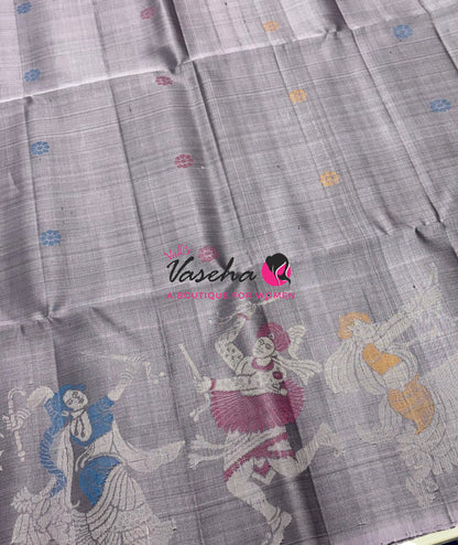 Pure Soft Silk Saree  - Grey With Dual Tone Green Combo - VVPSS139