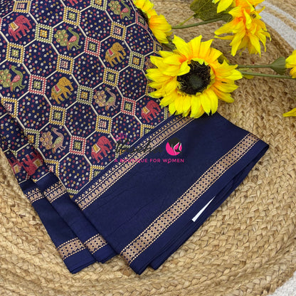 Casual Wear - Semi Printed Silk - Fancy Mixed Variety - Navy Blue   - VVFMC008