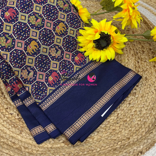 Casual Wear - Semi Printed Silk - Fancy Mixed Variety - Navy Blue   - VVFMC008