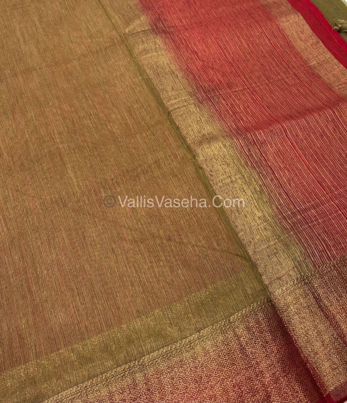 Bamboo Silk Saree -  Chiku With Red Shade - VVBSS002