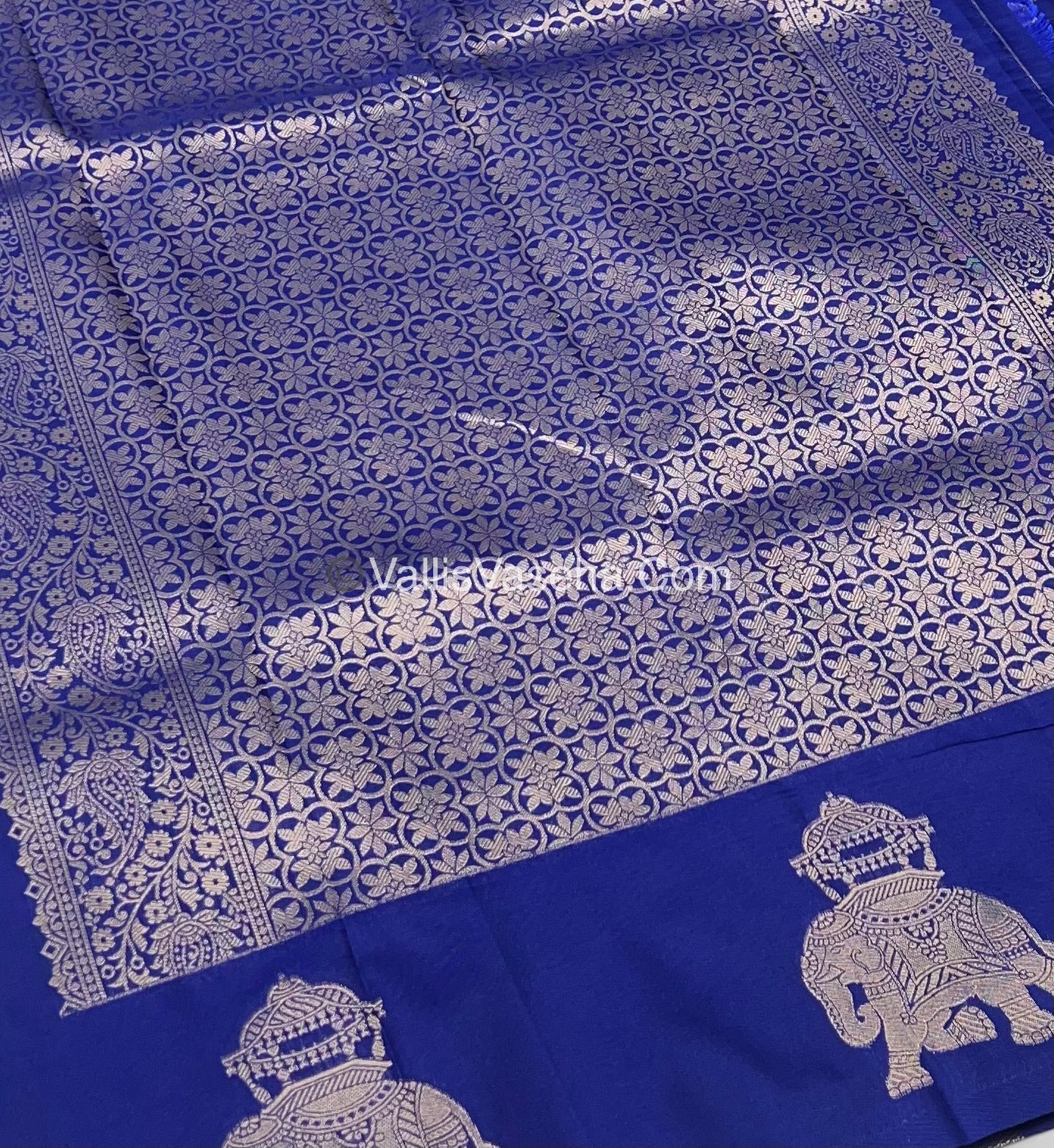 Semi Soft Silk - Elephant Butta Border - Blue Shade -VVSSS011