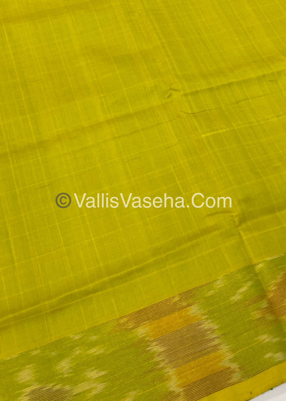 Semi Silk Cotton Saree - Green &  Yellow - VVSSC001