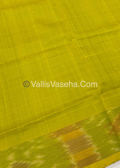 Semi Silk Cotton Saree - Green &  Yellow - VVSSC001