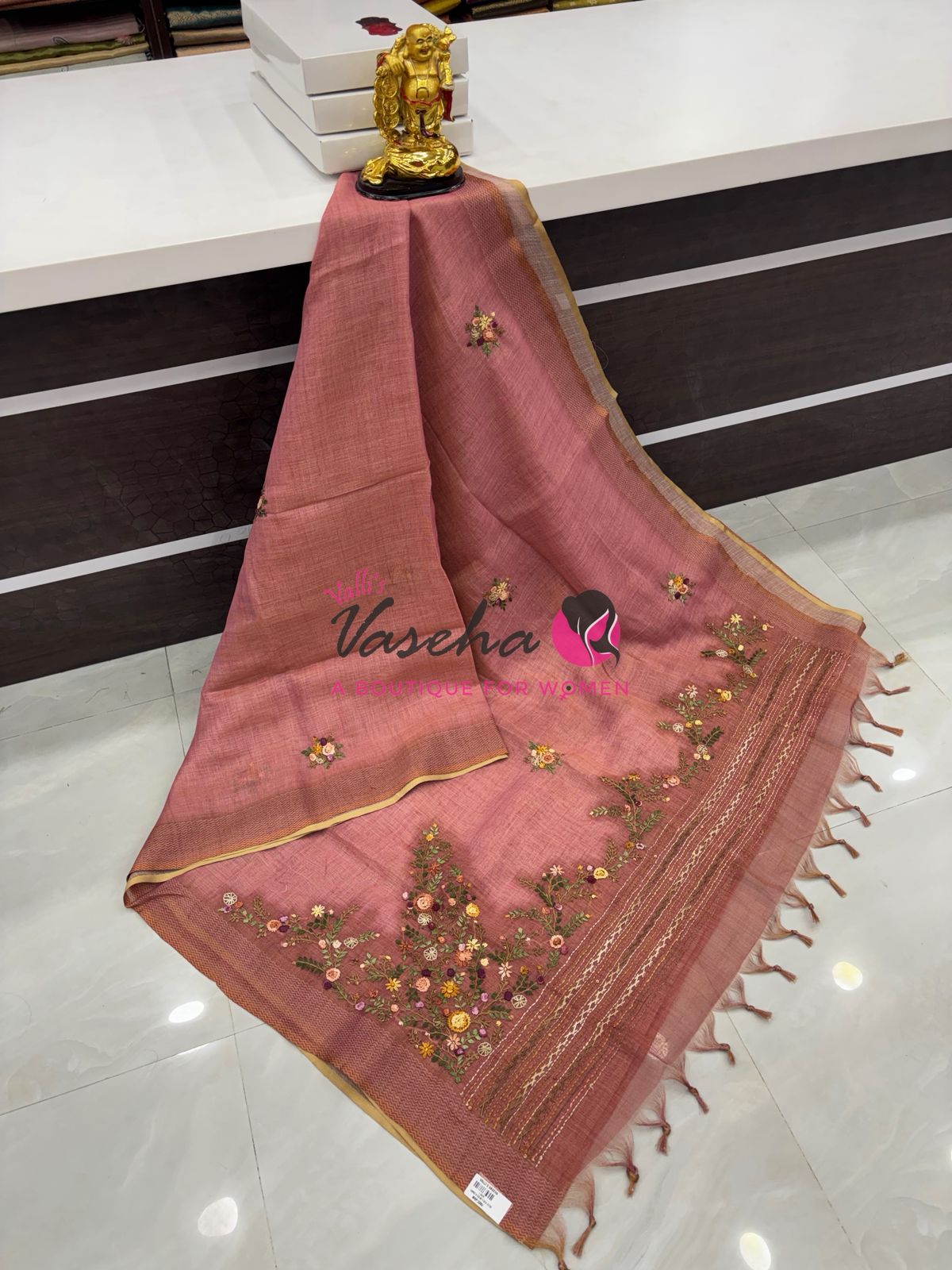 French Knot - Linen Tissue Saree - Pink Shade - VVLFN018