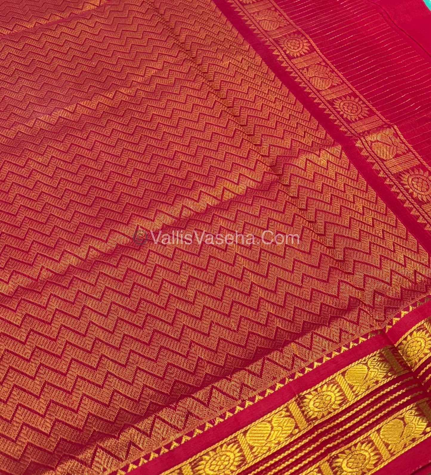 Pure Korvai Silk Cotton - Retta Petta Border - Blue  with Red Combo - VVKSC010
