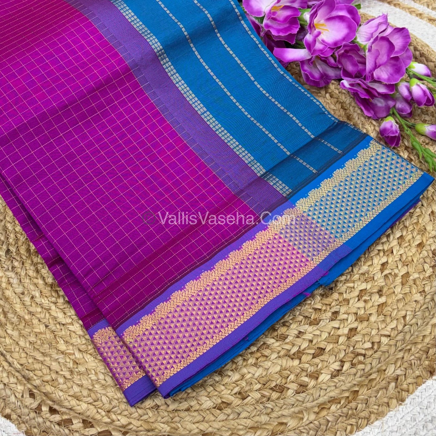 Semi Silk Cotton Saree - Pink With Blue shade - VVSSC003