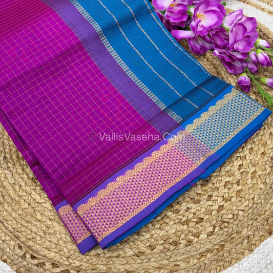 Semi Silk Cotton Saree - Pink With Blue shade - VVSSC003