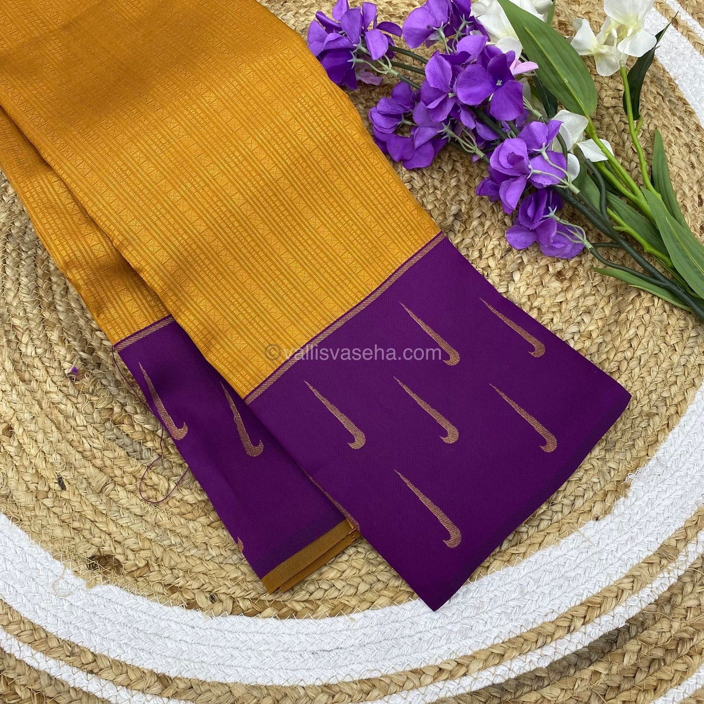 Kanchi Semi Silk - Dark Yellow with Purple - VVKSS001