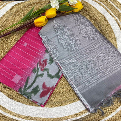 Semi Chappa Silk - Pink with Grey - VVPBSC01