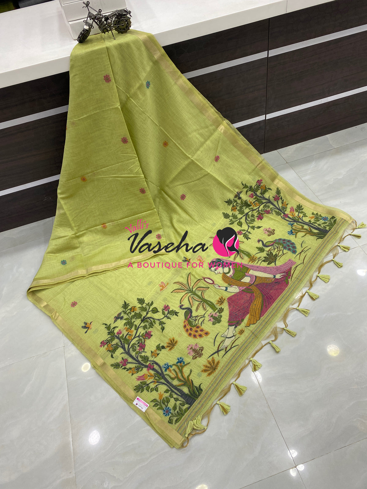 Muga Cotton Saree - Green Shade - VVMCS002