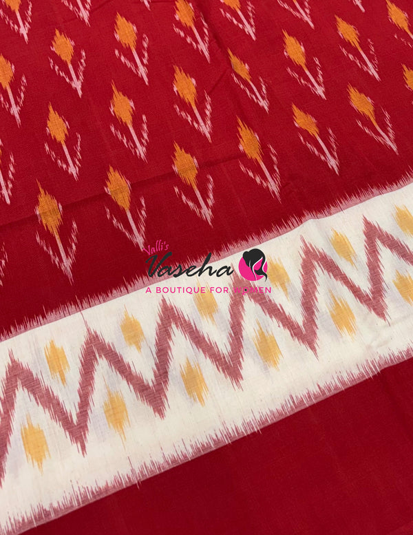 Double Ikkat Pure Cotton Saree -  Blue With Red  - VVIKS002