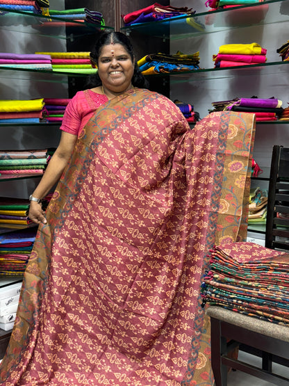 Chanderi Mixed Cotton Saree - Ikkat & kalamkari design  - VVCC002