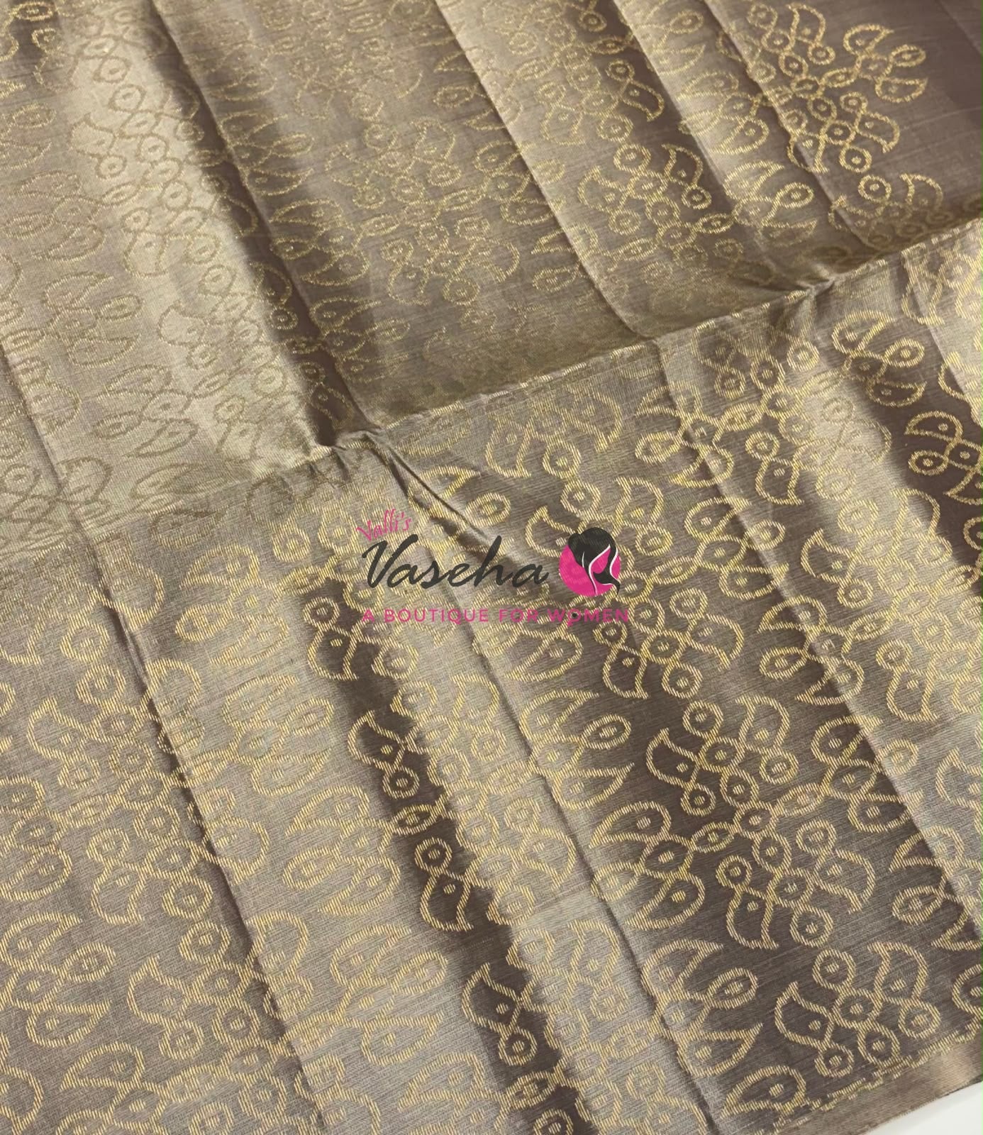 Pure Soft Silk Saree - (1.75 Warp) Kolam Design - Shade Of Brown & Grey Shade - VVPSS074