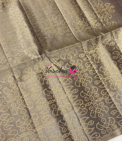 Pure Soft Silk Saree - (1.75 Warp) Kolam Design - Shade Of Brown & Grey Shade - VVPSS074