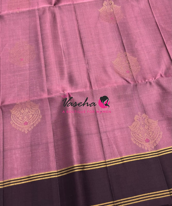 Pure Soft Silk Saree  - Onion Pink & Wine Brown Combo - VVPSS137