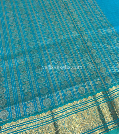 Pure Silk Cotton Saree - Blue With Blue Shade - Lakshadeepam Design - VVPLD001