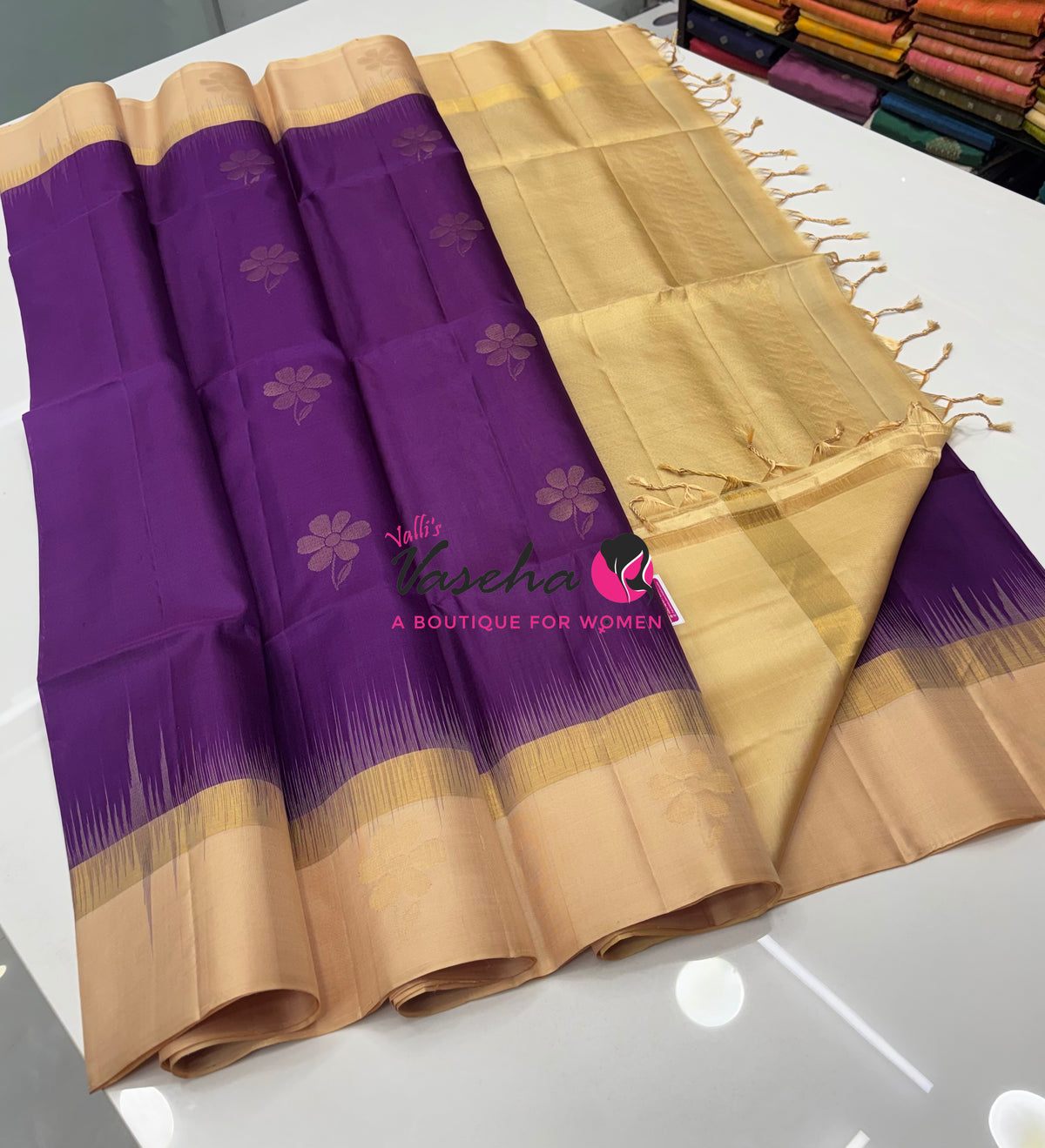 Pure Soft Silk Saree - Purple & Cream - VVPSS122