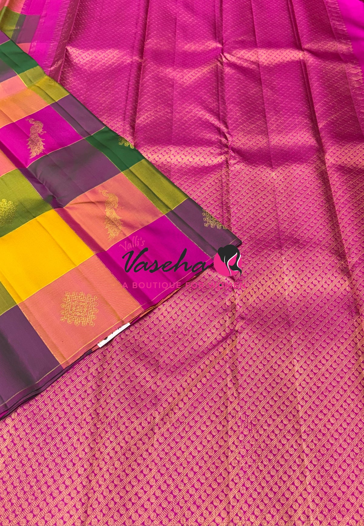 Pure Kanchipuram Silk Saree - Pazhum Pazhamum Checks - VVPS083