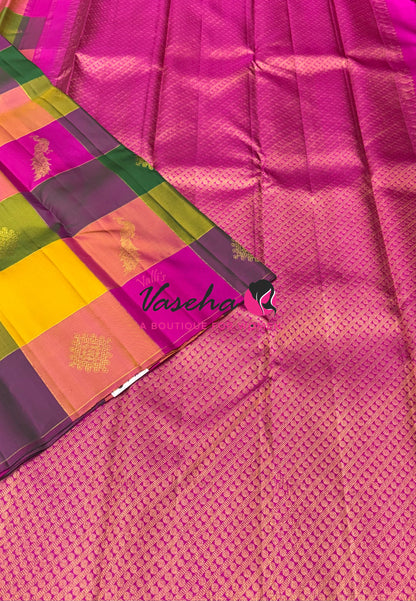 Pure Kanchipuram Silk Saree - Pazhum Pazhamum Checks - VVPS083