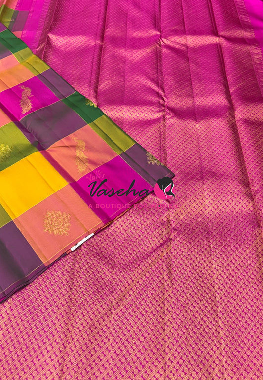 Pure Kanchipuram Silk Saree - Pazhum Pazhamum Checks - VVPS083