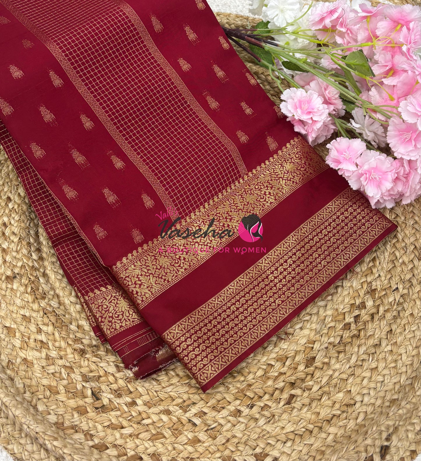 Semi Mysore Crepe Silk  - Maroon Shade - VVSMC004