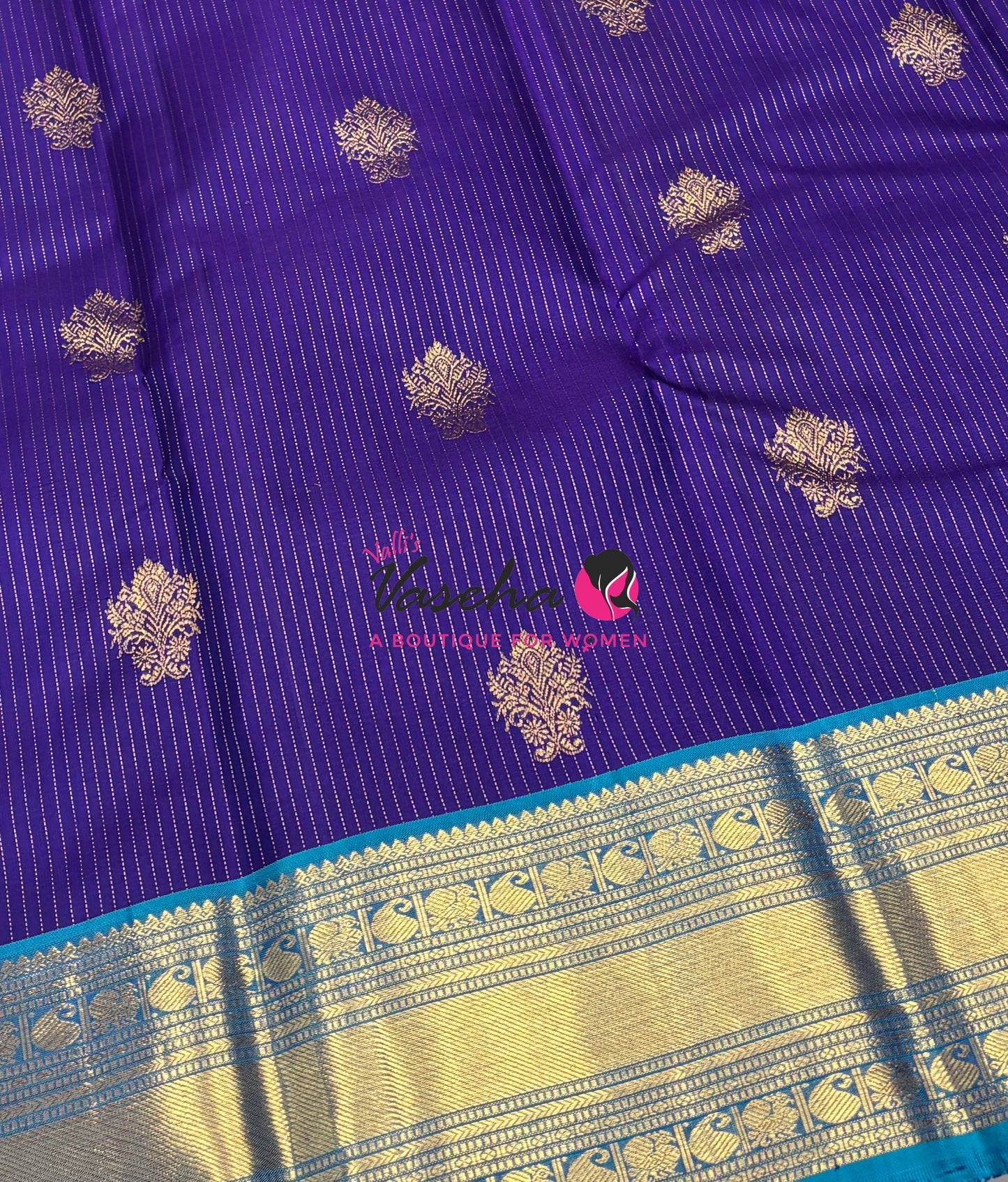 Pure Kanchipuram Silk Saree - Vairavoosi Design  - Violetish Blue & Blue Combo - VVPS059