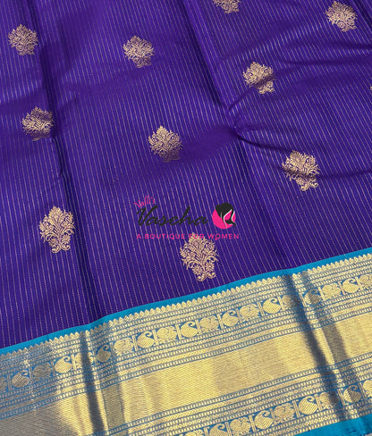 Pure Kanchipuram Silk Saree - Vairavoosi Design  - Violetish Blue & Blue Combo - VVPS059