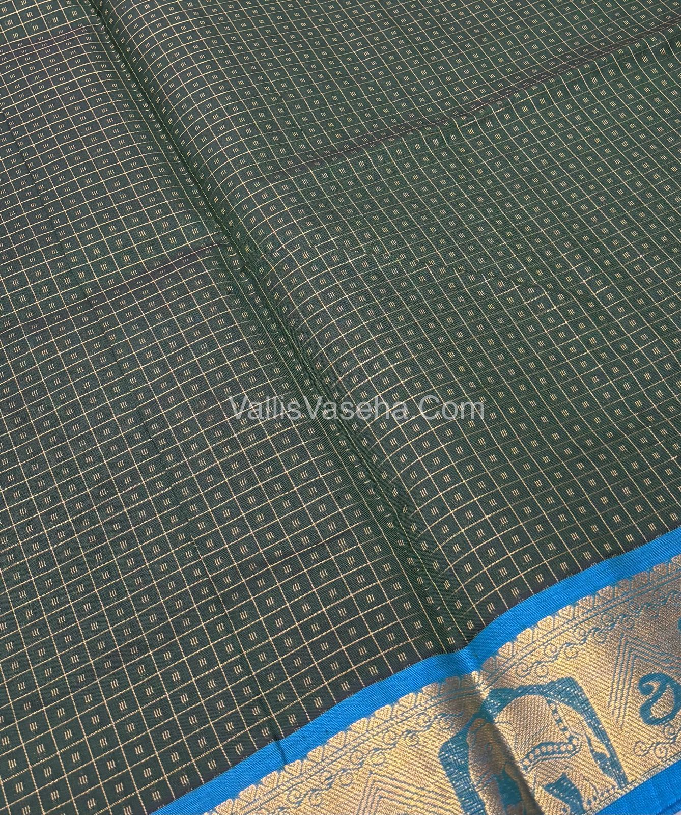 Semi Silk Cotton Saree - Green With Blue Shade - VVSSC006